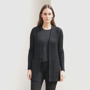 HANRO Black Ribbed Long Open Cardigan Sweater  Women's Size XS